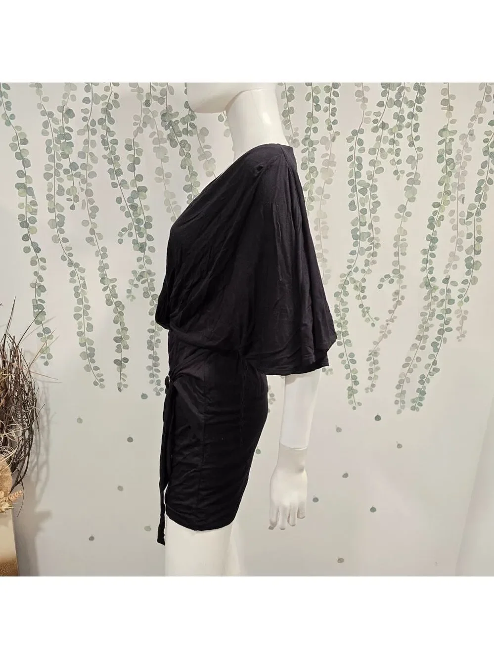 Free People Chelsea Knit Black Wrap Mini Dress NWT Small Kimono Sleeve